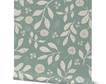 Simple Modern Floral Leaves And Berries Green Raindance - Peel & Stick - multiple colorways available