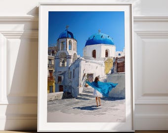 Santorini Mediterranean Decor, Ancient Greece Art Poster, Famous Landmarks Travel Gift (Digital Download)