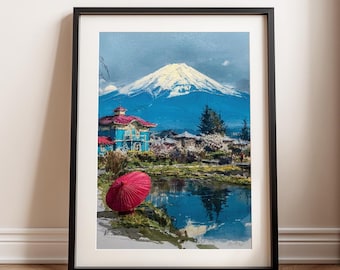 Mount Fuji art, Japanese Landscape Wall Print, Travel Gift (Digital Download)