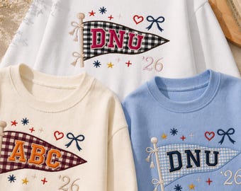 Custom University Sweatshirt Preppy Pennant Crewneck Coquette College Shirt Class of 2026 Graduation Gift Custom School Spirit Top