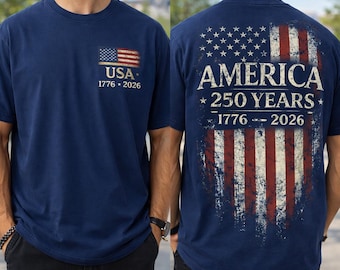 Camiseta de los 250 años de Estados Unidos, camiseta con la bandera de EE. UU. (1776-2026), camiseta patriótica para hombre, regalo del 250 aniversario, camiseta vintage del 4 de julio, camiseta del orgullo estadounidense.