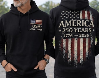 Sudadera con capucha patriótica de los 250 años de Estados Unidos, sudadera con la bandera de EE. UU. (1776-2026), regalo del 250 aniversario, estampado de bandera desgastada, sudadera con capucha del orgullo estadounidense.