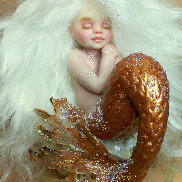 OOAK art doll fantasy mermaid baby polymer clay sculpture fairy   IADR       free shipping