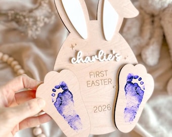 Personalised First Easter Footprint Plaque | Wooden & Acrylic Bunny Keepsake