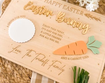 Personalised Easter Bunny Treat Tray | Custom Engraved Kids’ Acrylic & Wooden Easter Snack Board