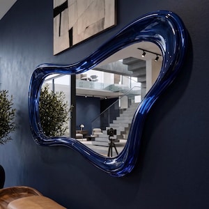 Asymmetrical Resin Wall Mirror, Epoxy Modern Live Edge Mirror, Personalized Gift, Entryway Mirror, Transparent Color Decorative Mirror
