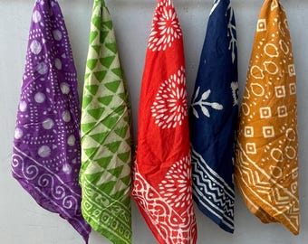 5er Set Bandanas aus Bio-Baumwolle | Handgemachter indischer Blockdruck