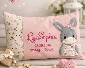 Personalisiertes Babykissen mit Namen für Mädchen | Geschenk zur Geburt | Kissen mit Geburtsdaten | Handgemachtes Erinnerungsstück