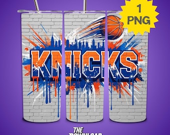 Knicks Basketball 20oz Skinny Tumbler Wrap PNG, Team Style Sublimation Print, Game Day Design, Instant Download