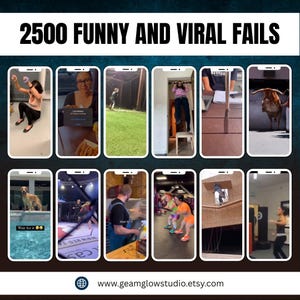 May include: A promotional image with the text "2500 Funny and Viral Fails" displayed above a grid of smartphone screens. Each screen shows a different humorous or unusual scene, suggesting a compilation of funny videos.