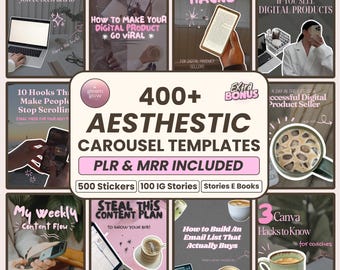 400+ Trendy Faceless Instagram Carousel Templates | Canva PLR MRR Social Media Kit