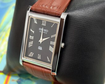 Vintage Seiko SX Rectangular Tank Style Watch With Black Dial - Etsy