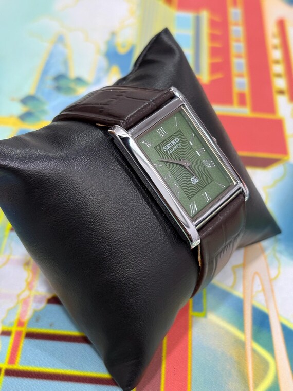 Vintage Seiko Watch, Slim Silver Rectangular Case… - image 8