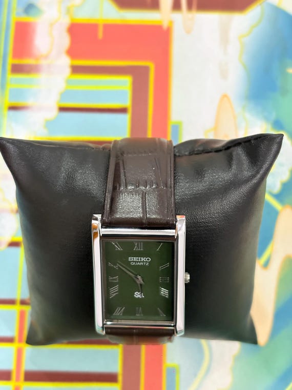 Vintage Seiko Watch, Slim Silver Rectangular Case… - image 9