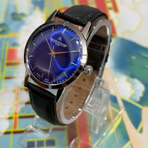 Rare Jaeger-LeCoultre Club sunburst blue dial vintage manual wind wristwatch