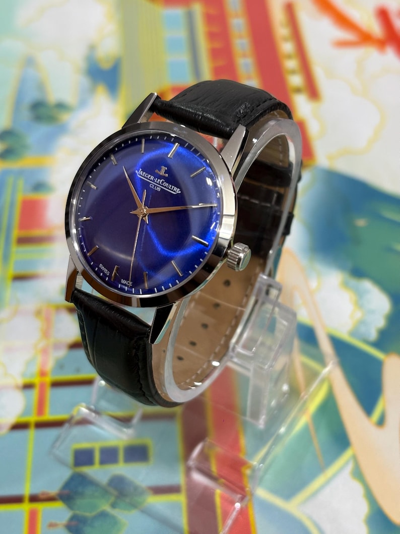 Rare Jaeger-LeCoultre Club sunburst blue dial vintage manual wind wristwatch