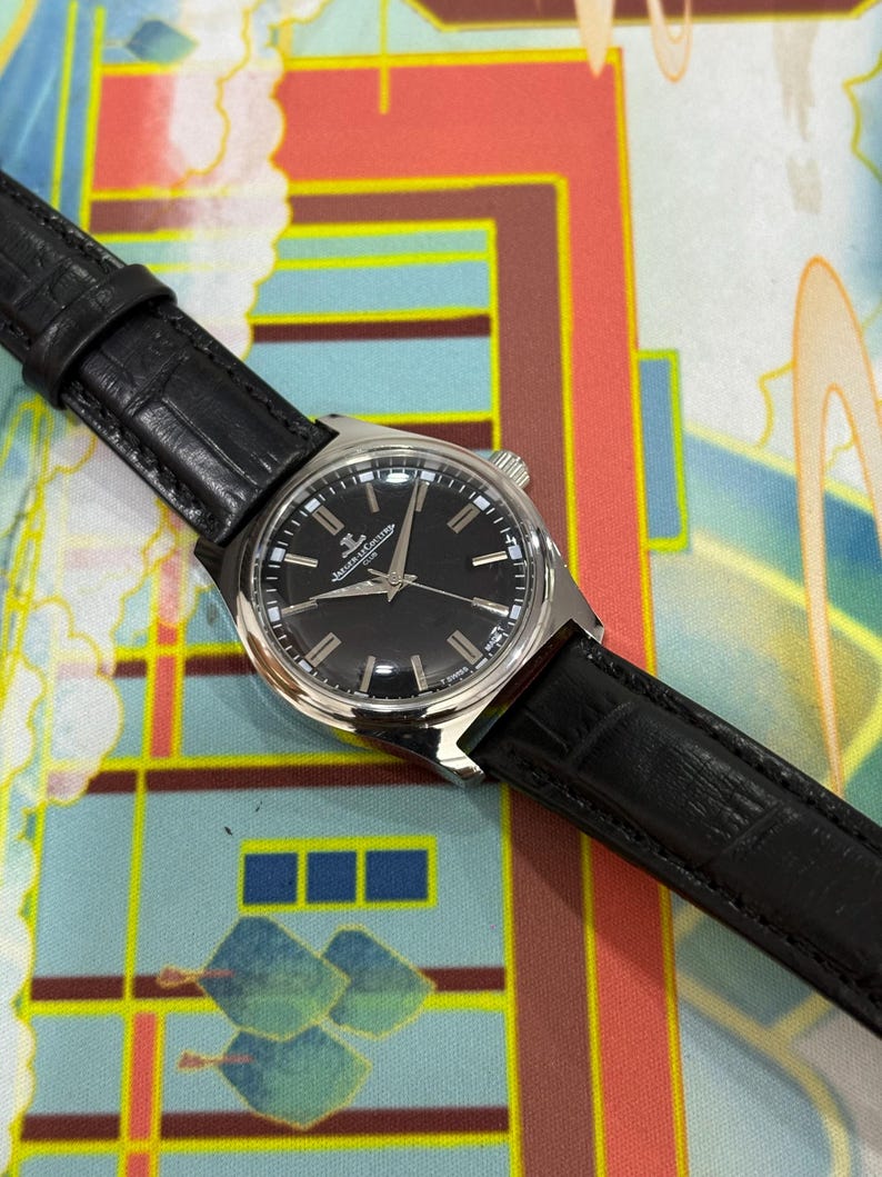 Vintage Jaeger-LeCoultre Club Watch Black Dial Manual Wind Stainless Steel Classic Timepiece