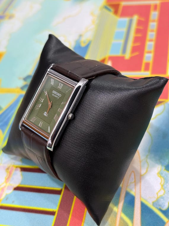 Vintage Seiko Watch, Slim Silver Rectangular Case… - image 7