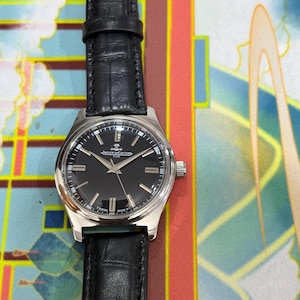 Rare Vintage Jaeger-LeCoultre Club Manual Wind Watch Black Dial Elegant Swiss Wristwatch