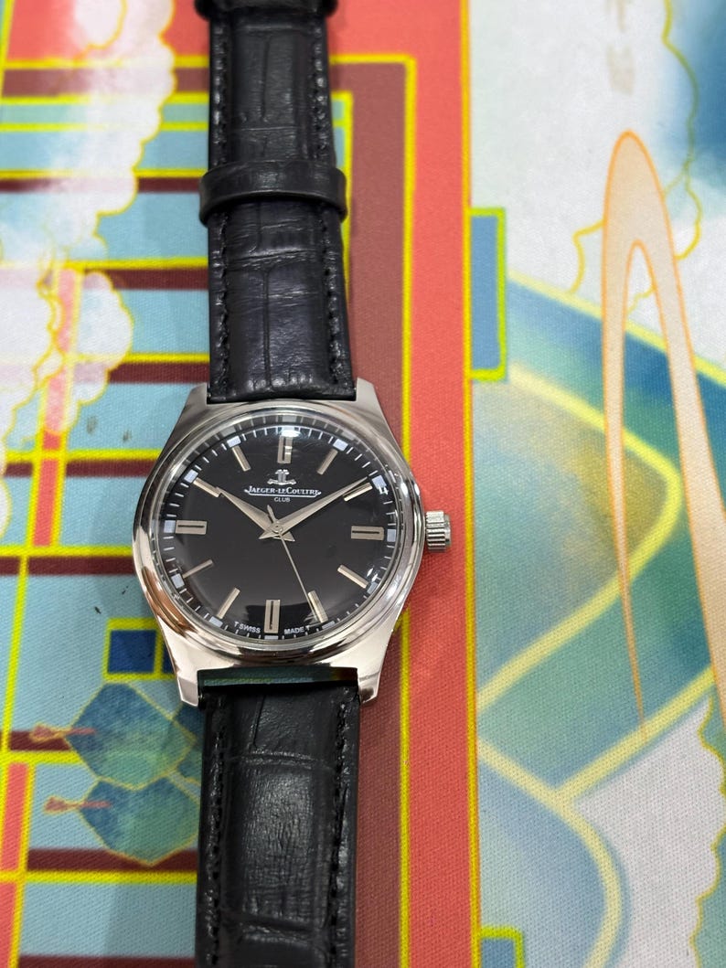Rare Vintage Jaeger-LeCoultre Club Manual Wind Watch Black Dial Elegant Swiss Wristwatch