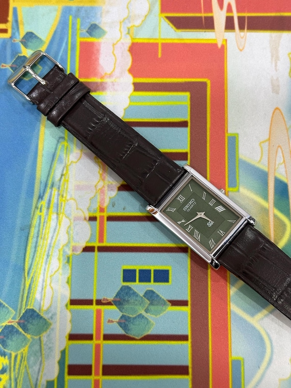 Vintage Seiko Watch, Slim Silver Rectangular Case… - image 2