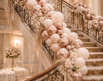 Neutral Beige Balloon Garland Kit with Rose Gold Accents | Boho Party Decor (170 pcs)