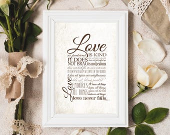 1 List do Koryntian 13:4-8 do druku | Werset biblijny „Miłość jest cierpliwa” (werset do pobrania w wersji cyfrowej)