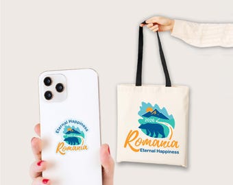 Logo Konwencji Świadków Jehowy w Rumunii, etykiety upominkowe z napisem „Eternal Happiness” (plik cyfrowy)