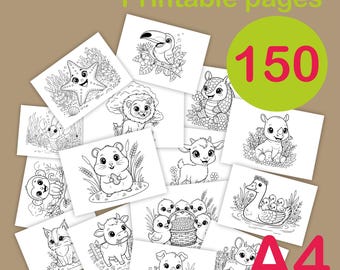 Kolorowanki ze zwierzętami dla dzieci i dorosłych, 150 ilustracji do druku (plik PDF A4 do pobrania)