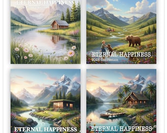 Zestaw do druku z Konwencji Świadków Jehowy 2026: Motyw raju w formacie PNG i pocztówka w formacie PDF (pobranie cyfrowe)