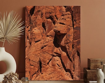 Red Rock Canyon Wall Art, Modern Desert Landscape Canvas Print, Large Terracotta Cliff Decor, Moody Earth Tone Poster Art Print, Sedona Art