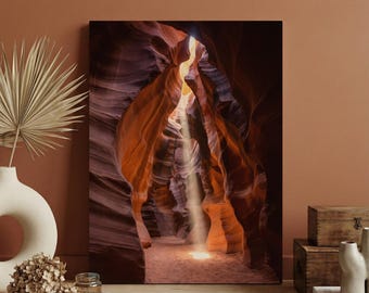 Antelope Canyon Wall Art, Slot Canyon Canvas Print, Arizona Nature Photography, Light Beam Desert Wall Decor, Large Landscape Canvas Art