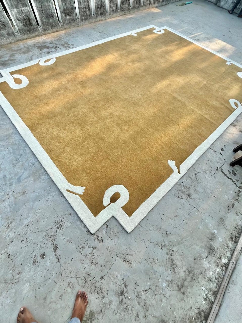 Hand Tufted Nordic Knots Yellow Design Modern Area Rug 5x8 6x9 8x10 Ft ...