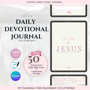 S.O.A.P. Bible Study Journal, NIV, Daily Devotional | 50 Free Bible Verses | PINK Template (Digital PDF Download)