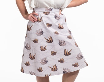 Handmade sloth skirt, sloth midi skirt