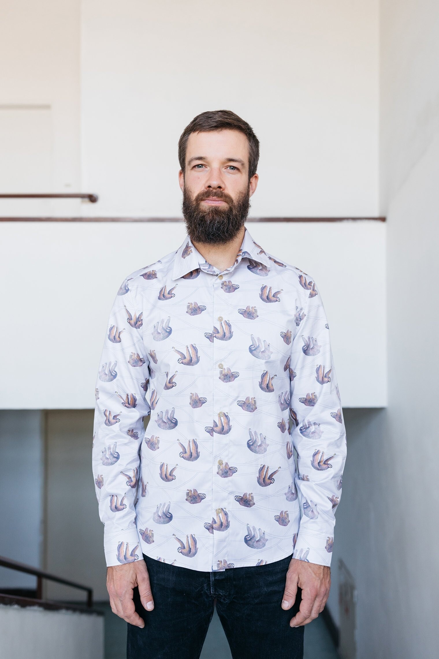 Image of Handmade Men's Sloth Shirt, Printed Gift