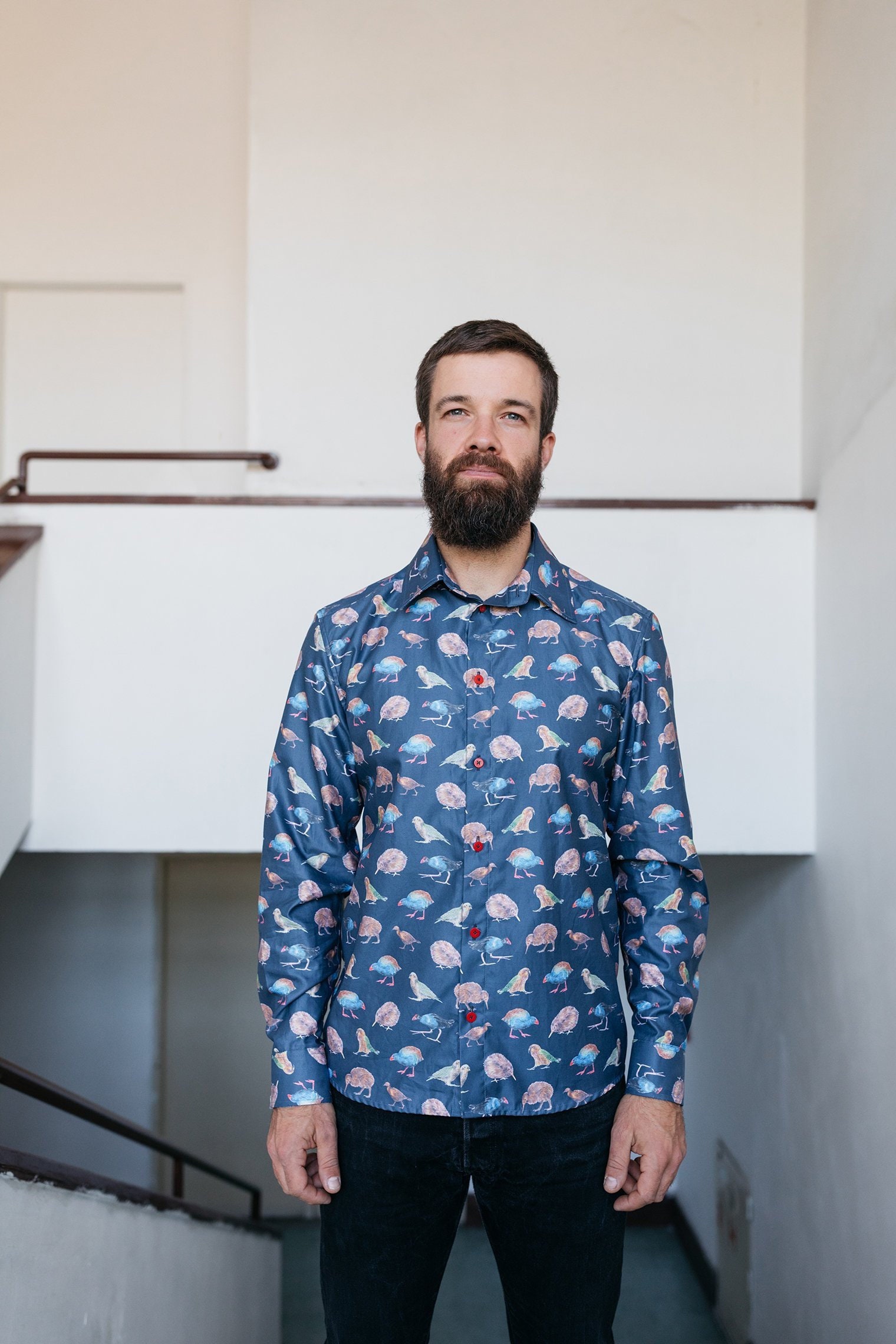 Image of Handmade Men's Kiwi Bird Shirt, New Zealand Animal Shirt