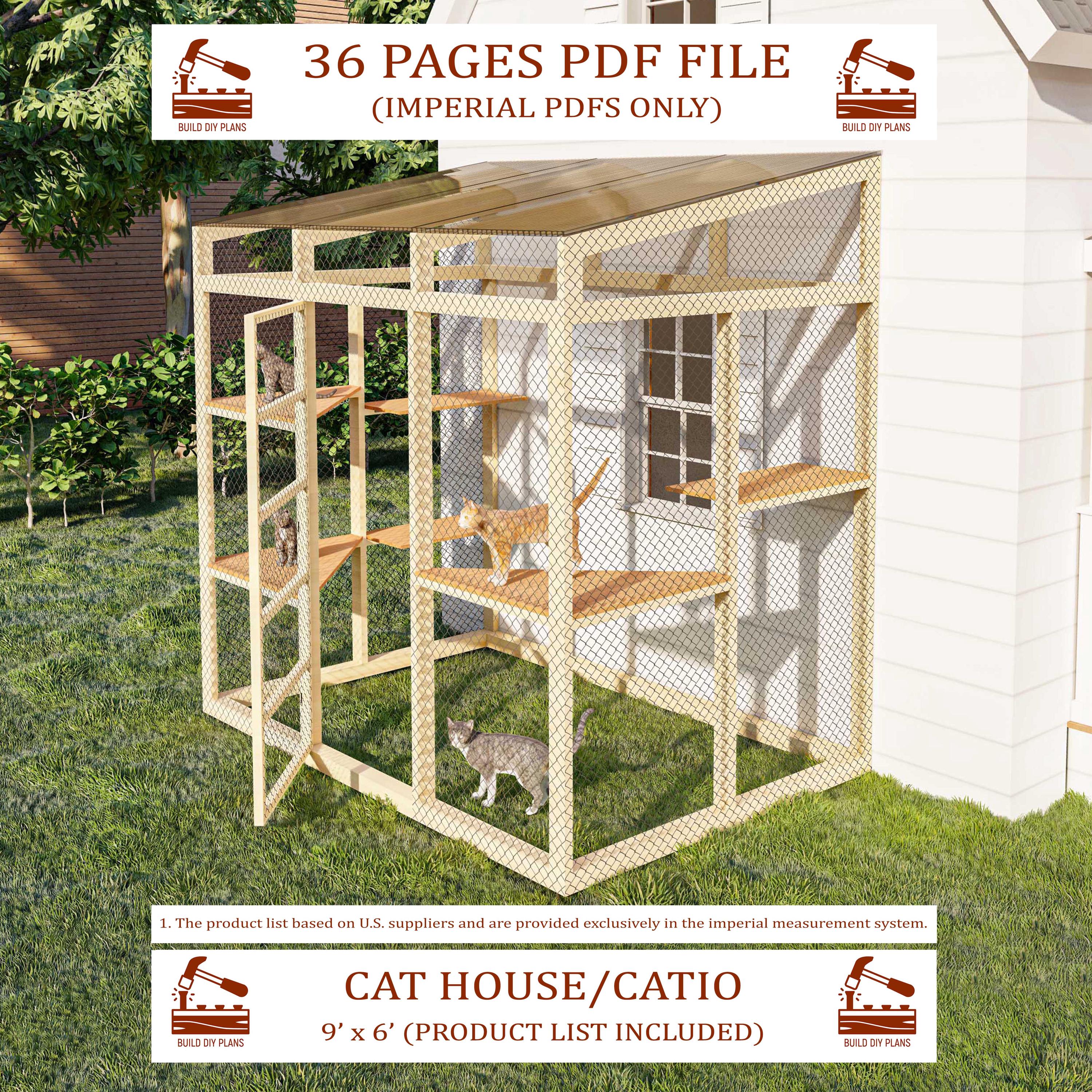 Catio Plans 6x9, Cat House Plan, DIY Cat Condo, Outdoor Pet Playground ...