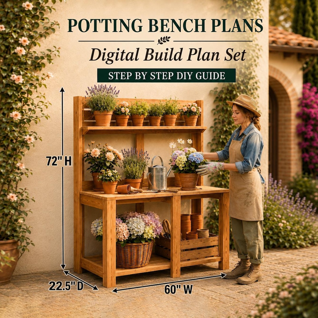DIY Potting Bench Plans, Garden Table Blueprints, Garden Workbench Plan ...