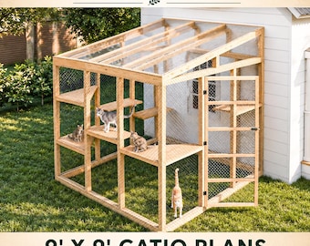 Cat House Plans 9x9, Catio Plan, DIY Pet Shelter, Outdoor Cat Condo, Animal Playground