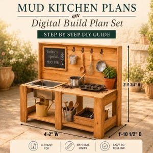 Kids Mud Kitchen Plans, DIY Outdoor Play Plan (Montessori-inspired Kitchen)
