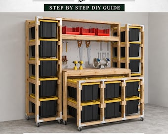 Workbench Plans, DIY Garage Table Plans, Wooden Storage Plan, 27 Gallon Tote Rack