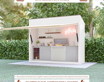 Outdoor Kitchen, Garden Kitchen DIY Plans, BBQ Shelter, Grill Station, Shed Plan, Patio Bar