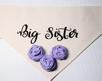 Big Sister Dog Bandana Beige with Lavender Flowers Dog Baby Announcement Dog Photo Prop