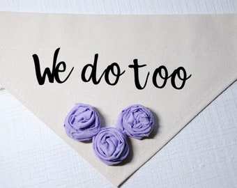 We Do Too Dog Wedding Bandana Beige with Lavender Flowers