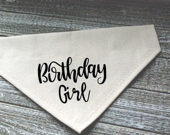 Birthday Girl Over the Collar Dog Bandana Beige and Black