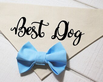 Best Dog Wedding Bandana with Light Blue and Bow Tie