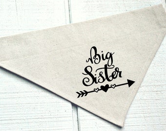 Big Sister with Arrow Dog Bandana/Over the Collar/Canvas/ Dog Pregnancy Announcement/ Baby Announcement Photo Prop