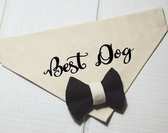 Best Dog Wedding Bandana with Black and Beige Bow Tie