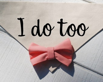 I Do Too Dog Wedding Bandana Beige with Peach Bow